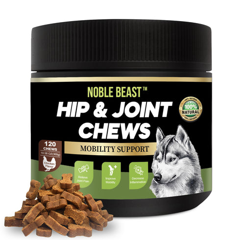 NOBLE BEAST Hip and Joint Chews for Dogs - 120 Soft Chews - Chicken Flavor
