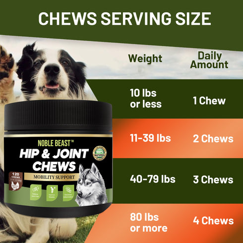 NOBLE BEAST Hip and Joint Chews for Dogs - 120 Soft Chews - Chicken Flavor