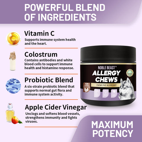 NOBLE BEAST Immune & Allergy Chews for Dogs - 120 Soft Chews - Chicken Flavor